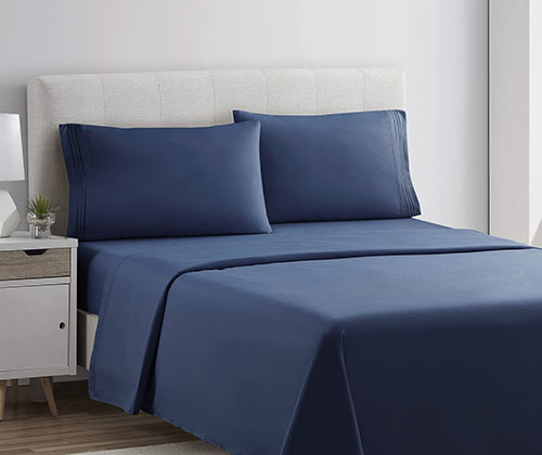 plain rich cotton bed sheet Navy Blue