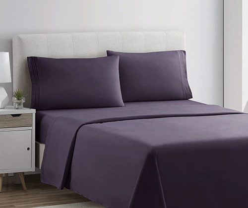 plain rich cotton bed sheet Purple Eggplant