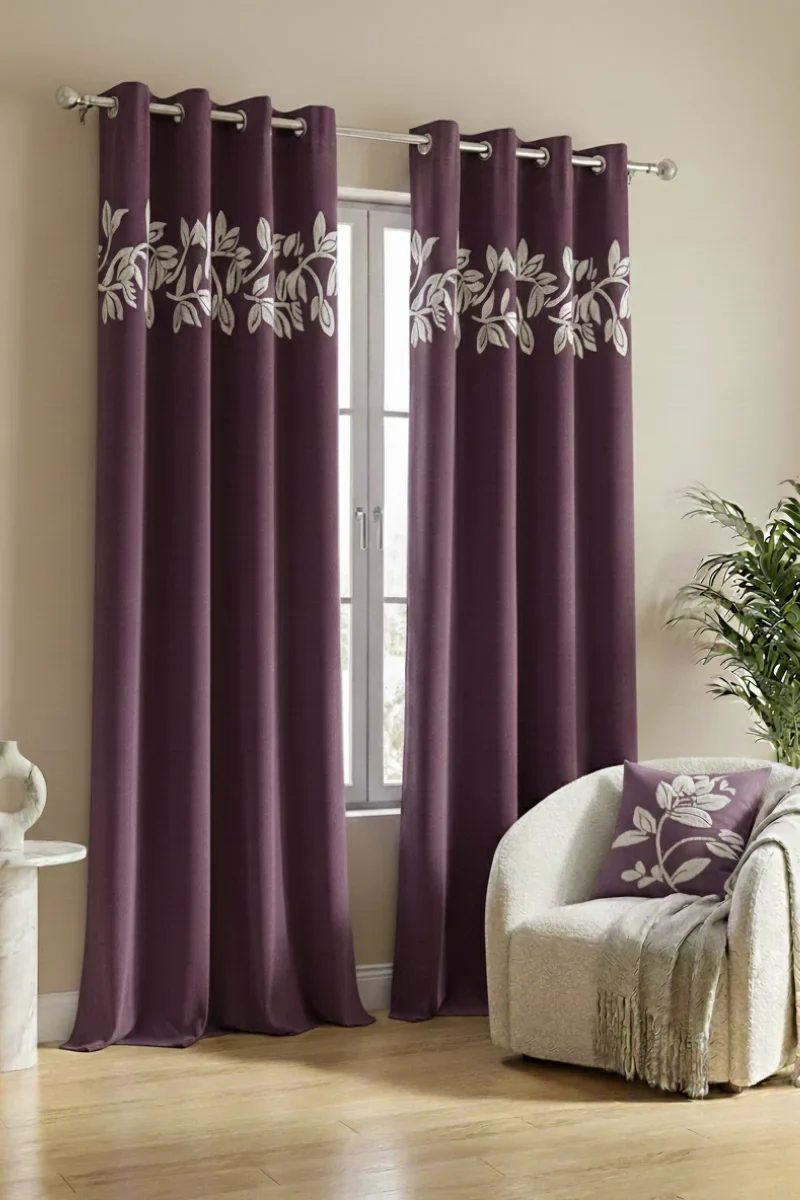 Luxury Velvet Curtains floral vine plum