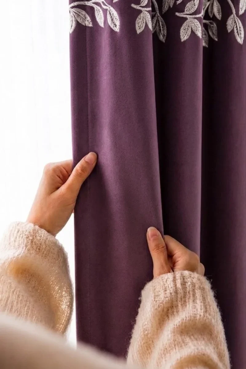 Luxury Velvet Curtains floral vine plum1