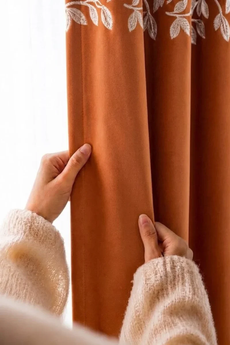 Luxury Velvet Curtains floral vine rustorange1