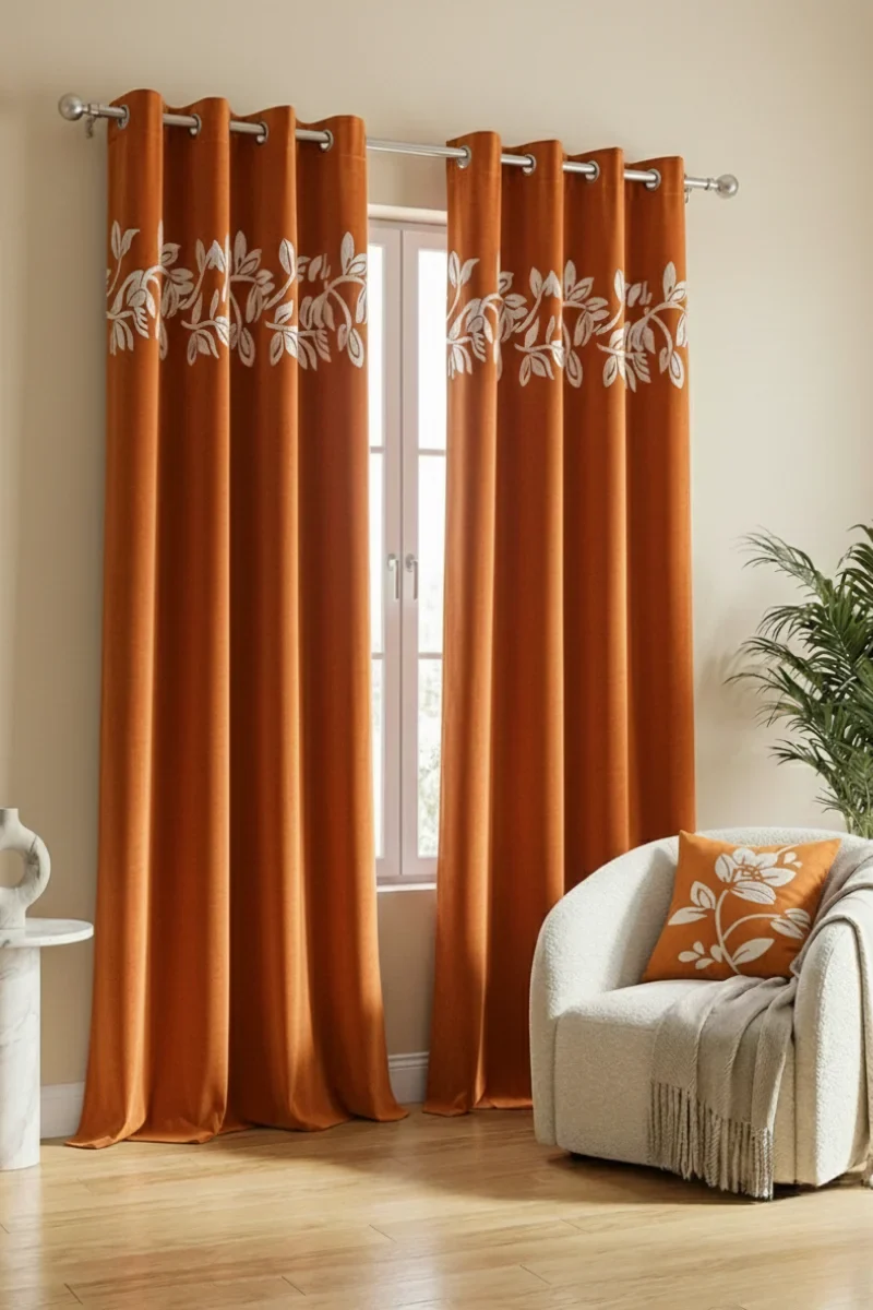 Luxury Velvet Curtains floral vine rust
