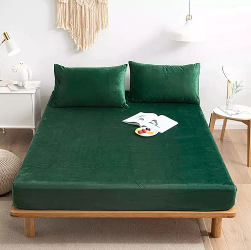 velvet-fitted-bed-sheet-green