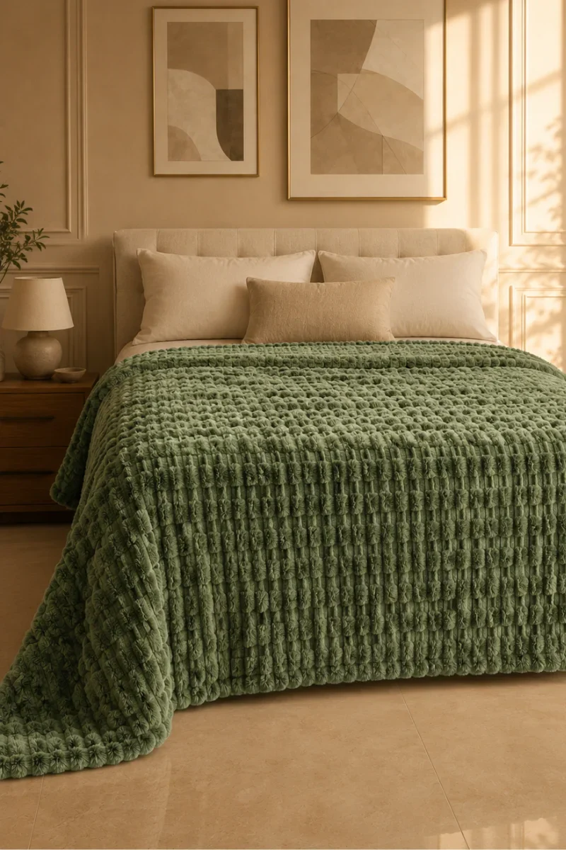 Flannel Fleece Blankets textured olive green