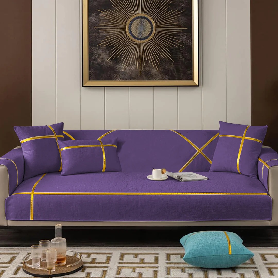 Purple Green Sofa With Pillows Velvet Sofa Runner With Cushion