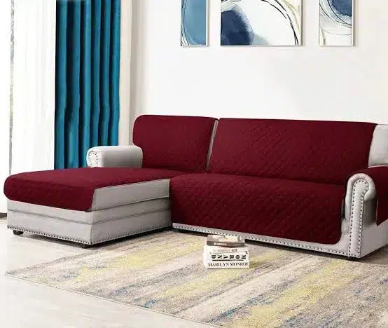 COTTON QUILTED L-SHAPE SOFA RUNNER- MAROON