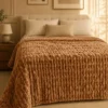 Flannel Fleece Blankets textured caramel brown