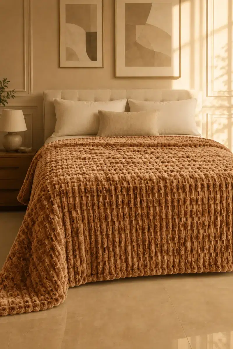 Flannel Fleece Blankets textured caramel brown