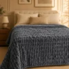 Flannel Fleece Blankets textured charcoal grey