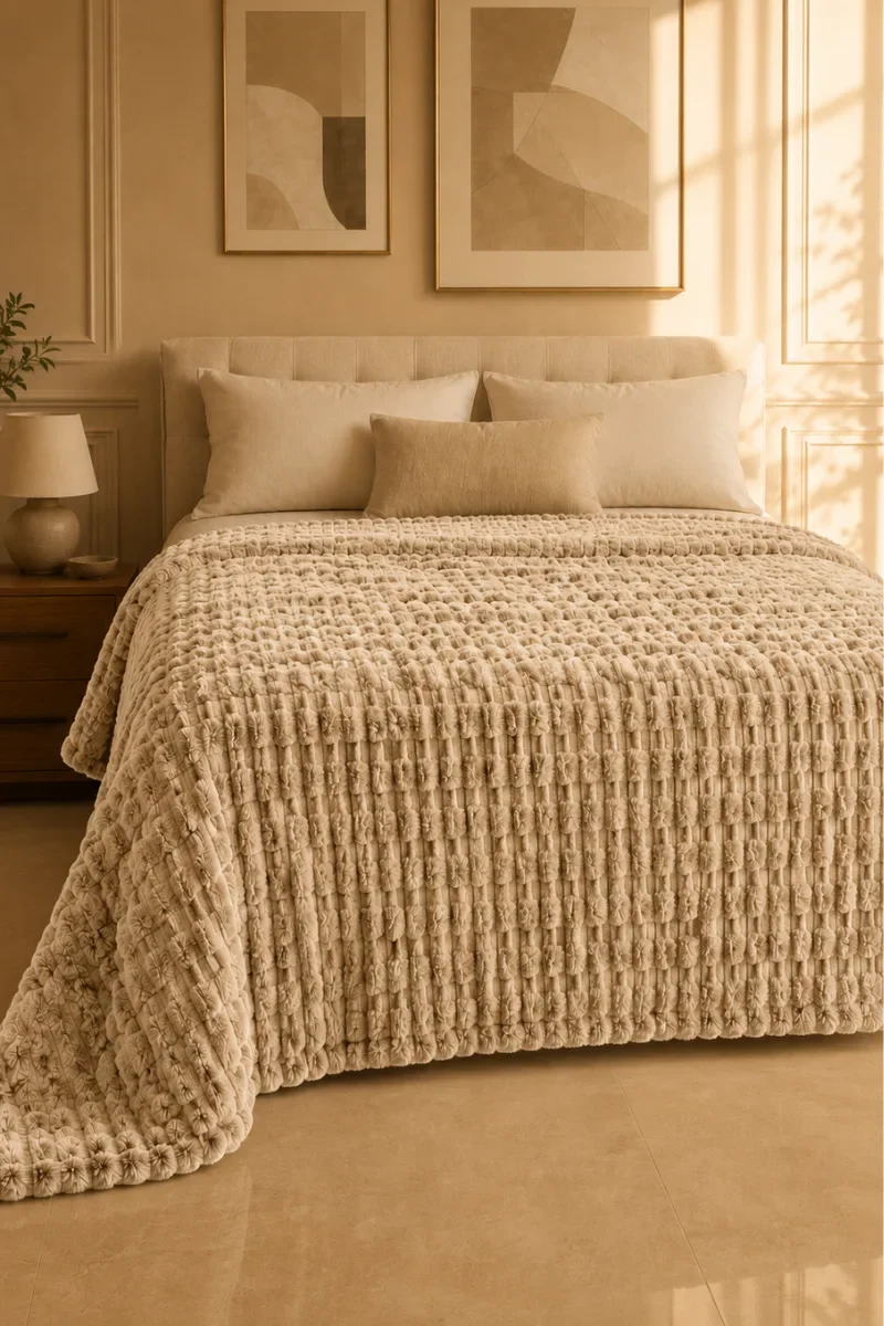 Flannel Fleece Blankets textured cream beige