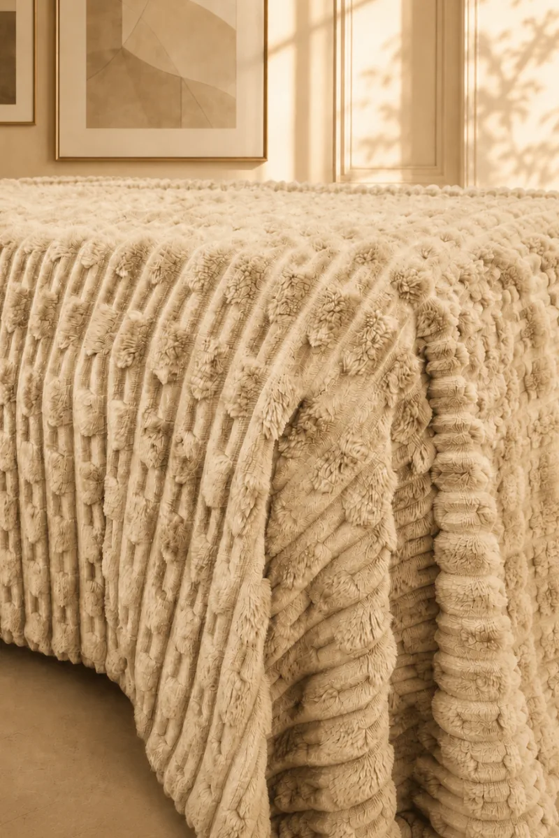 Flannel Fleece Blankets textured creambeige1