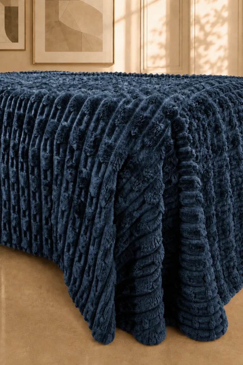 Alternative view of TEXTURED PLUSH BLANKET - DEEP SLATE BLUE
