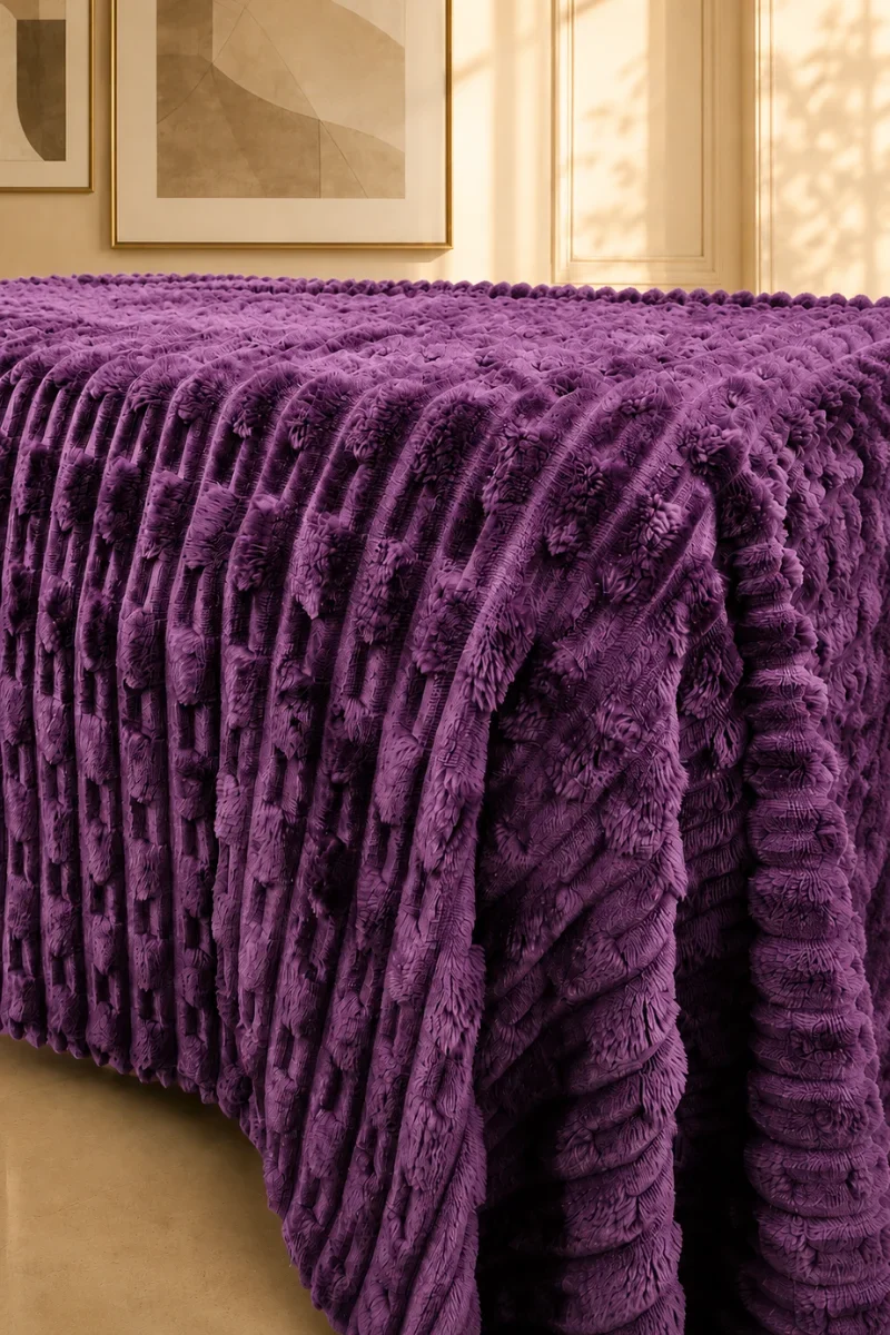 Alternative view of TEXTURED PLUSH BLANKET - DEEP PURPLE