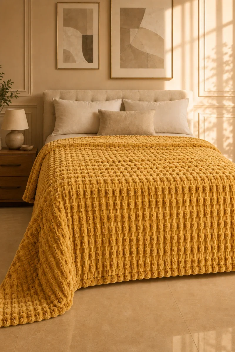 Flannel Fleece Blankets textured gold