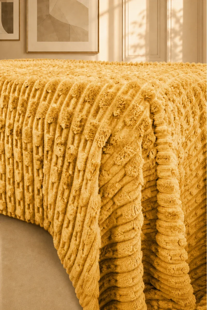 Alternative view of TEXTURED PLUSH BLANKET - GOLDEN MUSTARD