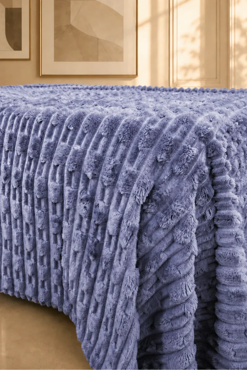 Alternative view of TEXTURED PLUSH BLANKET - ICE BLUE