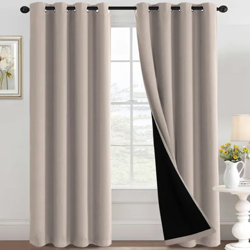 SELF JACQUARD BLACKOUT CURTAINS - FAWN
