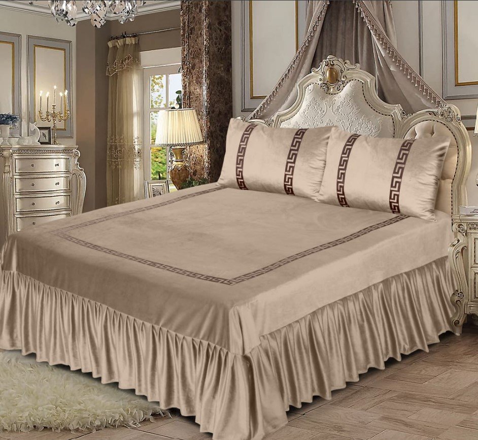 Embossed Velvet BedSheet Beige