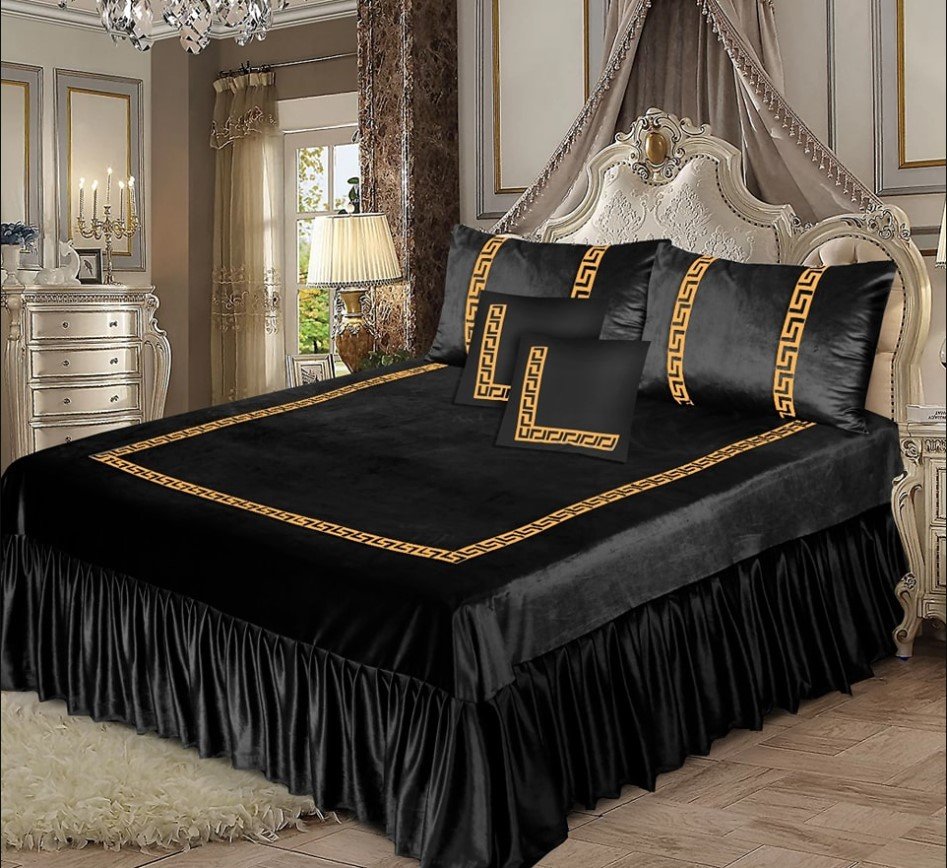Embossed Velvet BedSheet Black