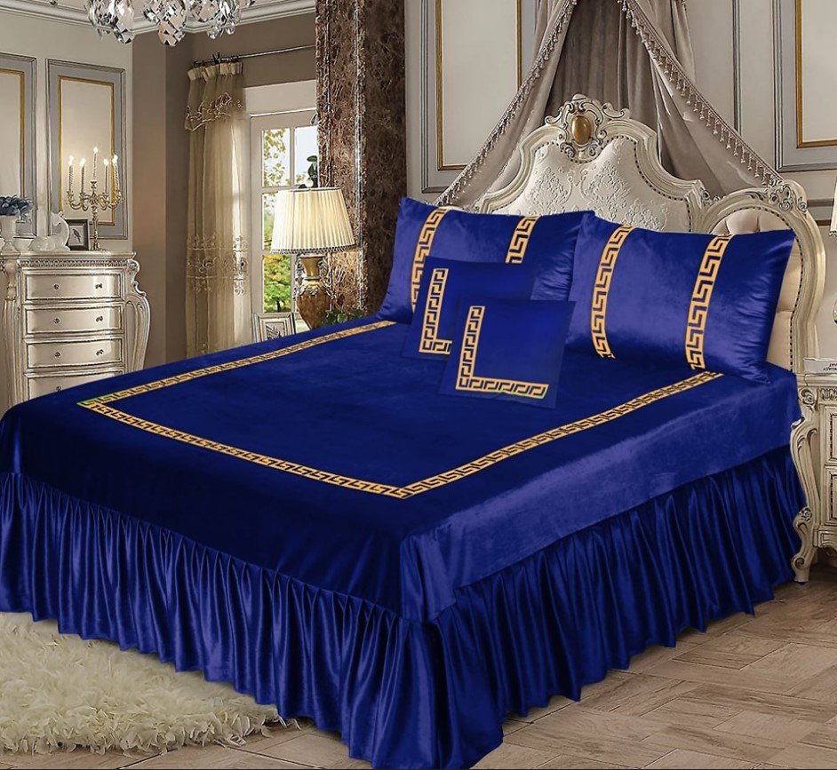 Embossed Velvet BedSheet navy Blue