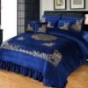 Embossed Velvet Bridal Bed Set Navy Blue