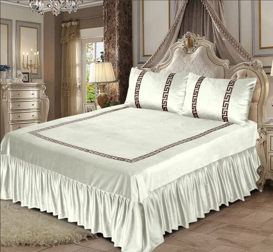 Embossed Velvet BedSheet White