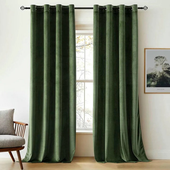 Luxury Velvet Curtains olive green