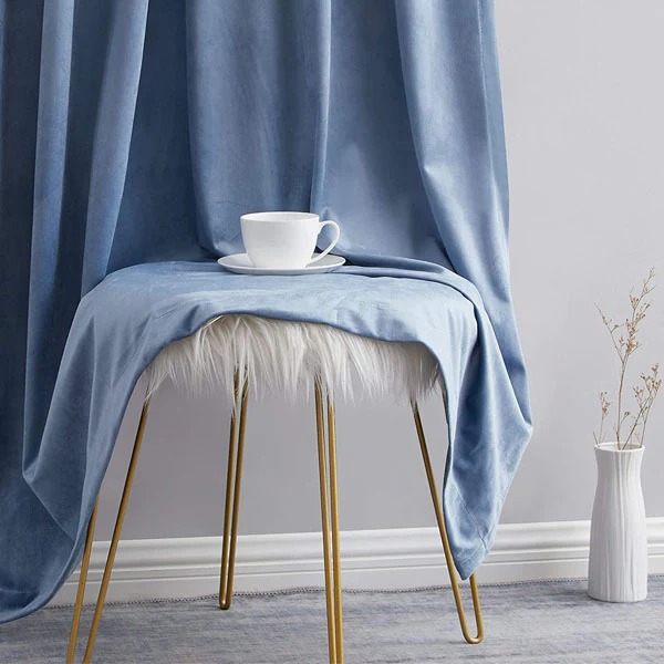 Alternative view of Plain Dyed Luxury Velvet Curtains Stone Blue ( 2 Curtain Set )