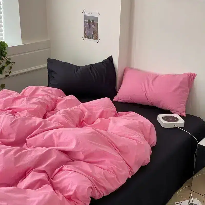 Cotton Reversible Duvet Covers baby pink black