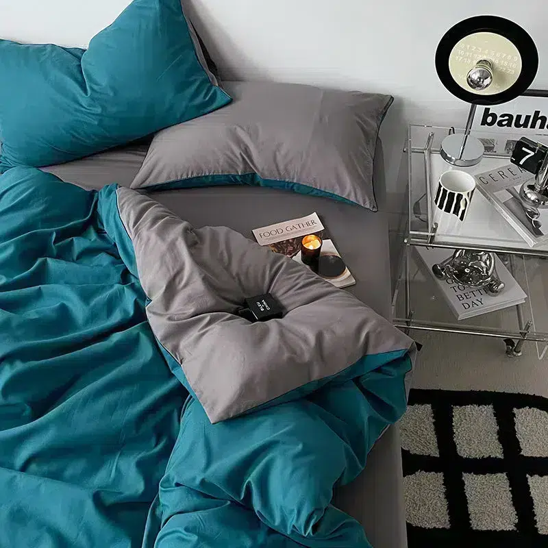 Cotton Reversible Duvet Covers teal grey