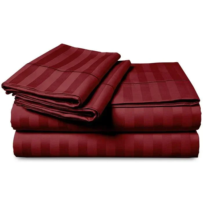 Alternative view of Cotton Satin Stripe Duvet Cover Set - Burgundy