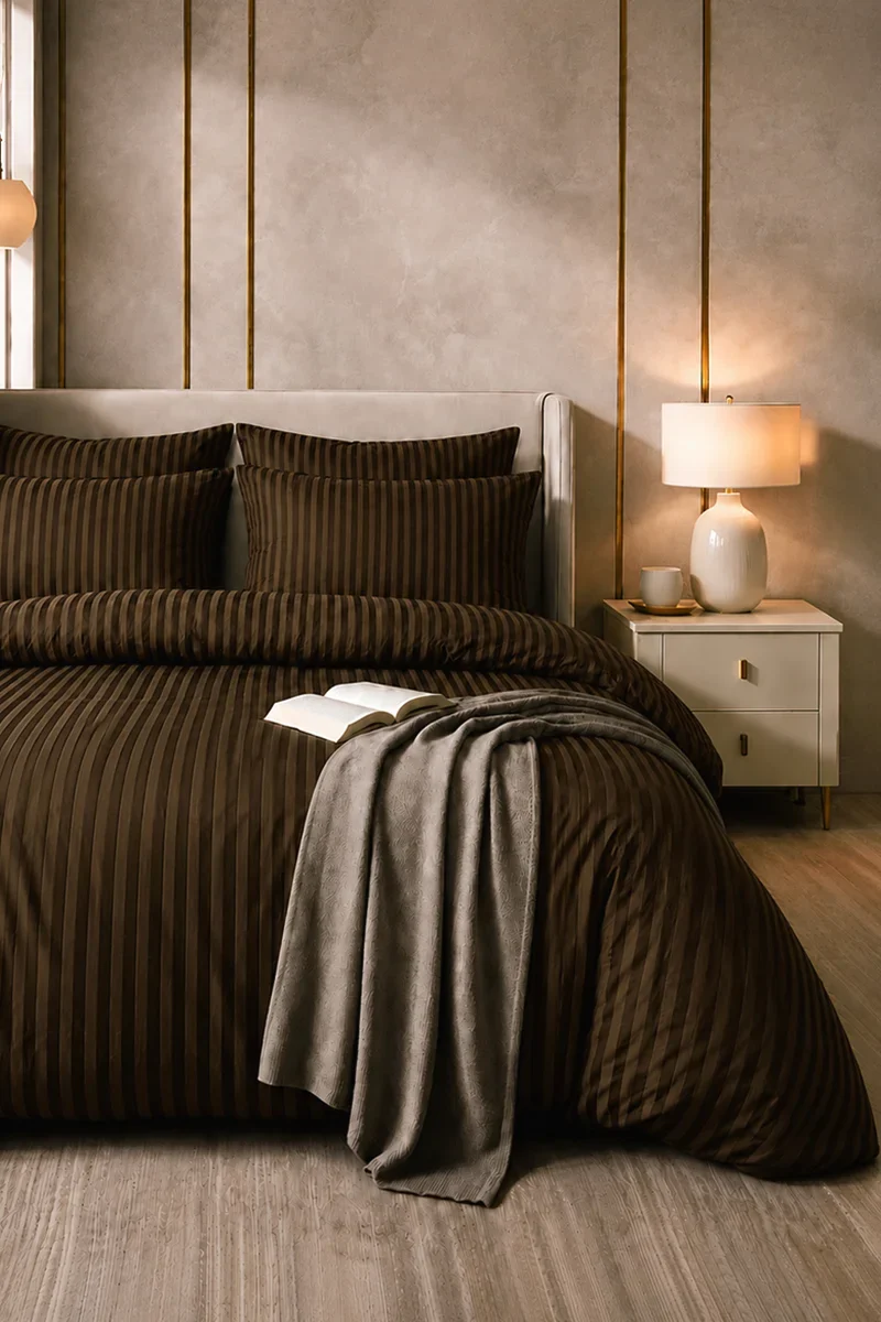 Satin Stripe Duvet Covers chocolate brown