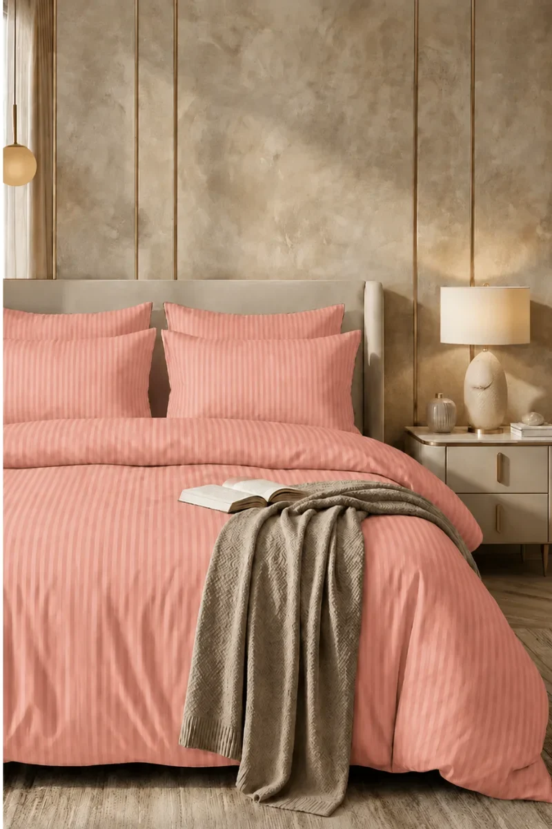 Satin Stripe Duvet Covers coral pink