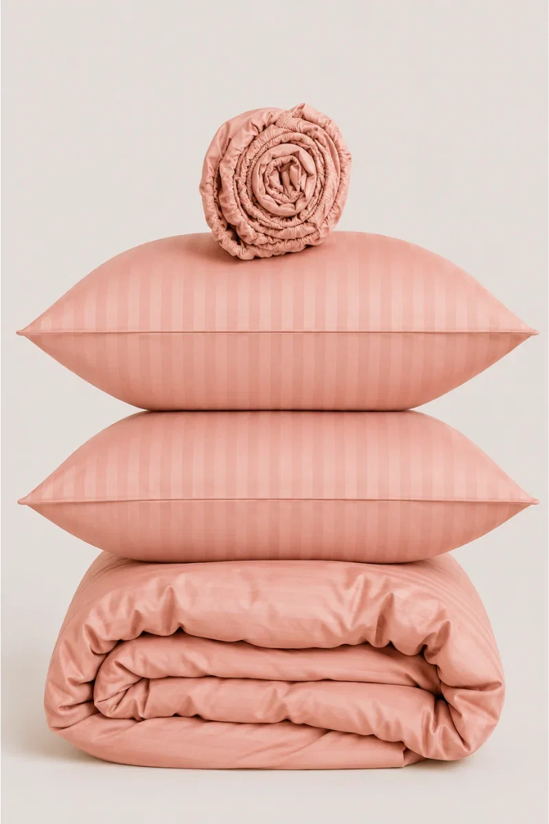 Alternative view of CORAL PINK SATIN STRIPE DUVET COVER SET - 6PCS