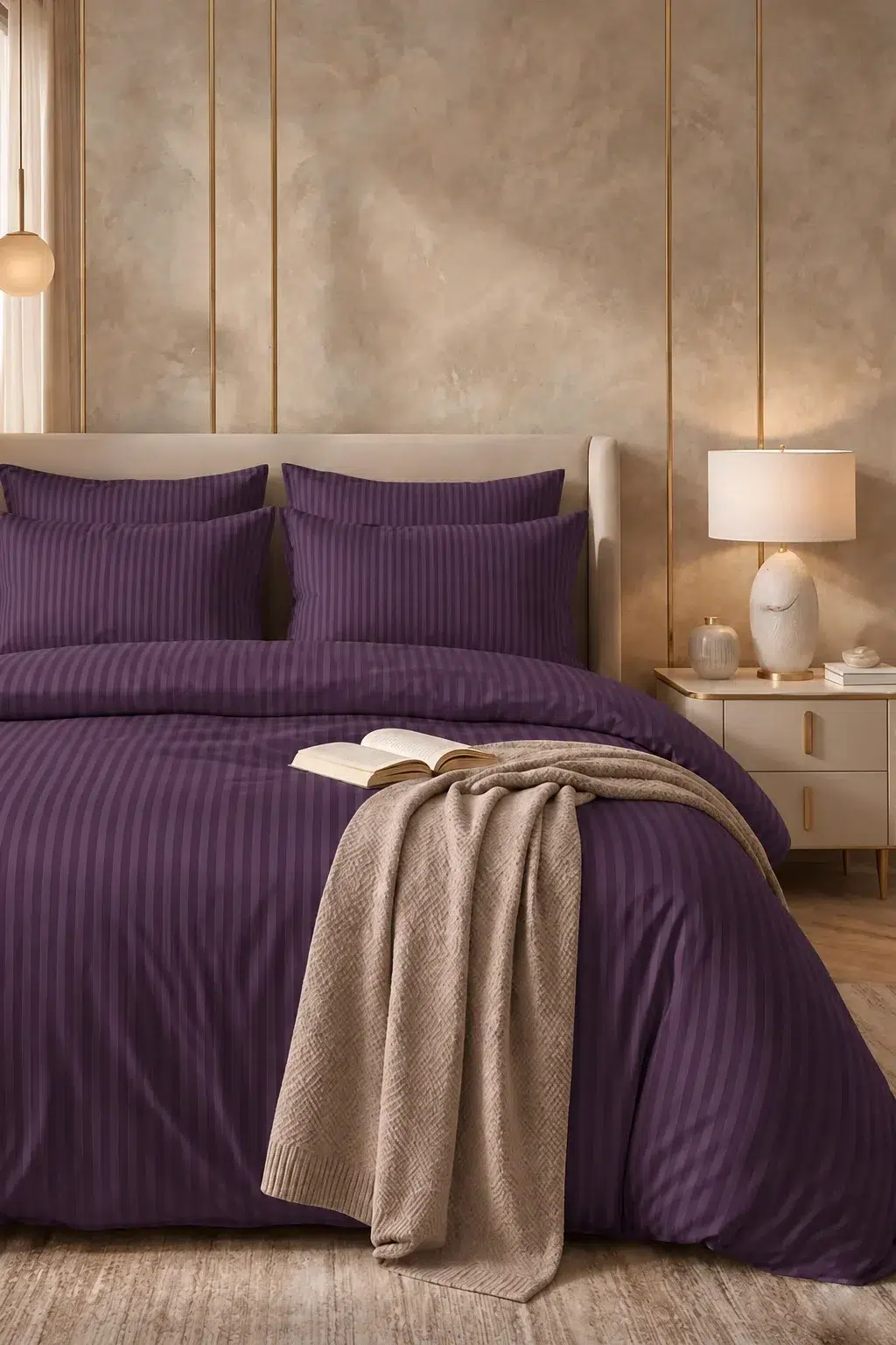 Satin Stripe Duvet Covers deep purple