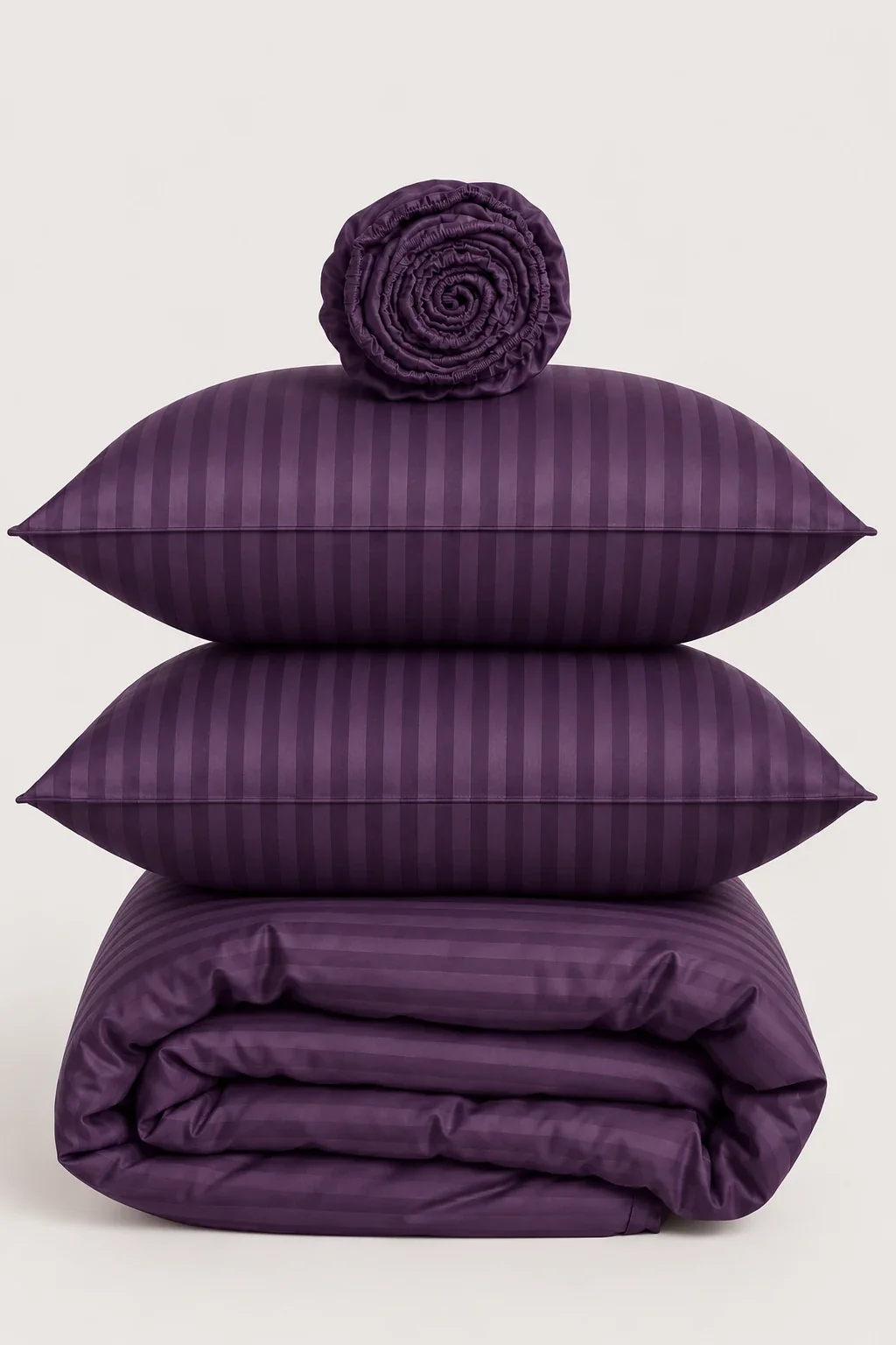 Alternative view of DEEP PURPLE SATIN STRIPE DUVET COVER SET - 6PCS