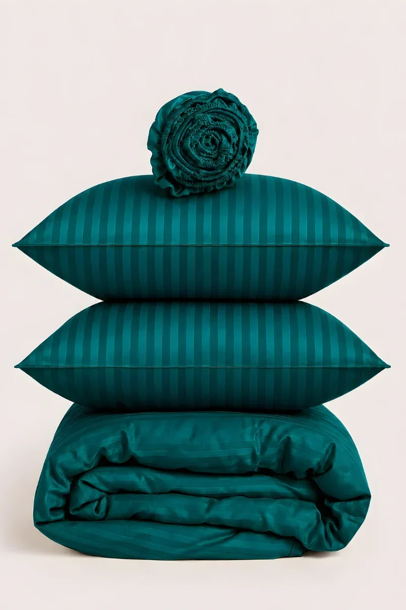 Alternative view of DEEP TEAL SATIN STRIPE DUVET COVER SET - 6PCS
