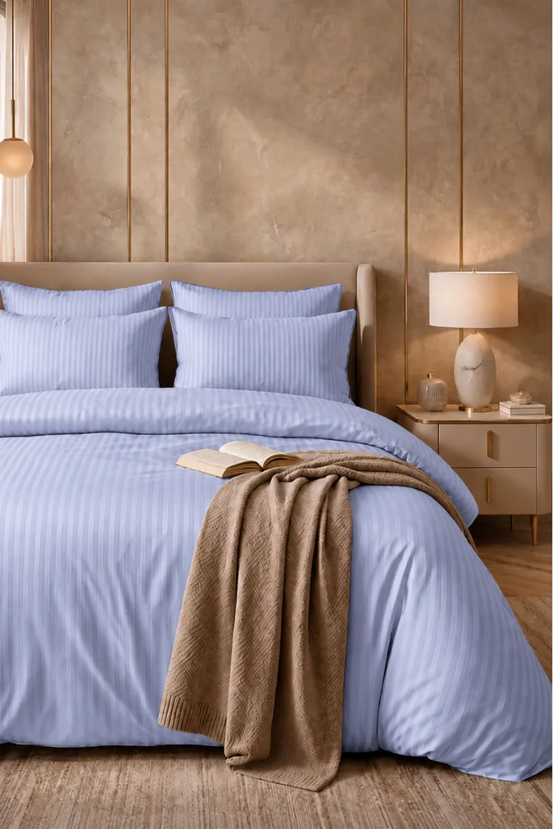 Satin Stripe Duvet Covers ice blue