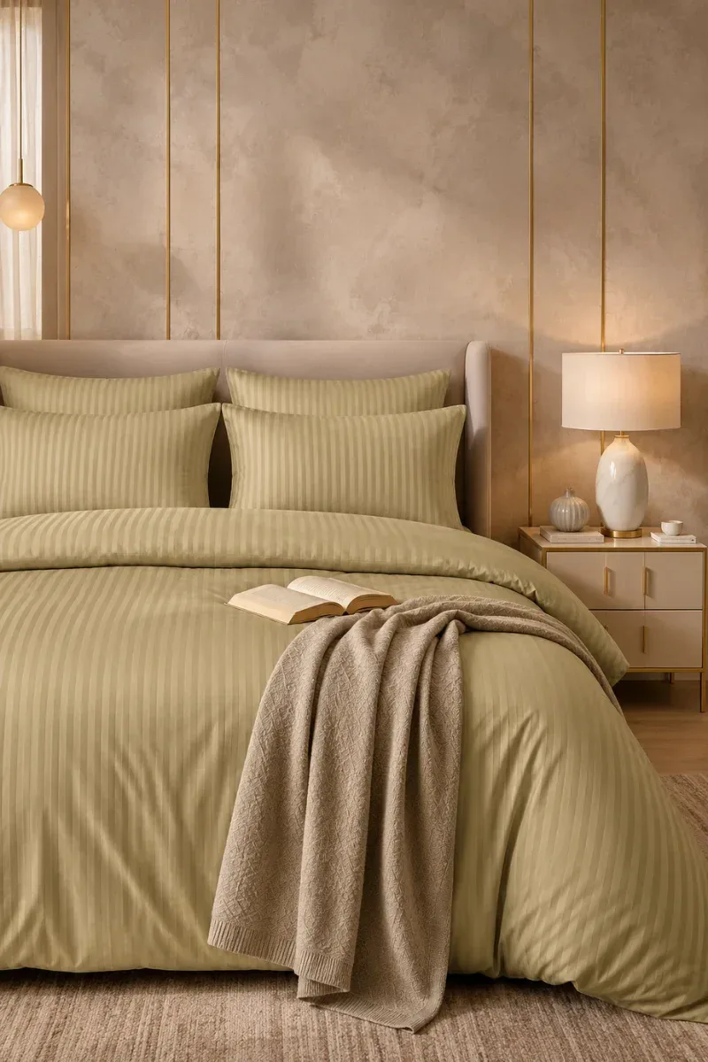 Satin Stripe Duvet Covers khaki
