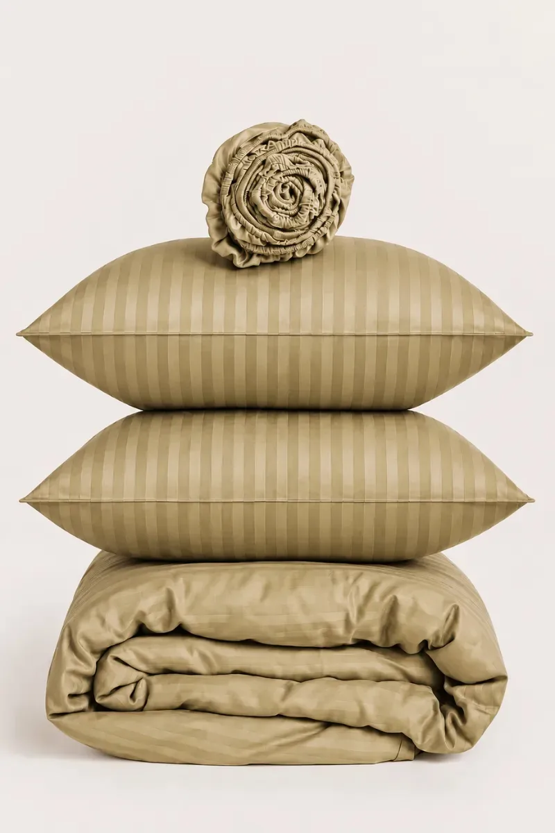 Satin Stripe Duvet Covers khaki1