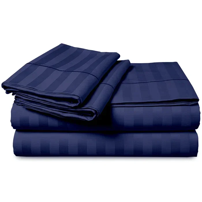 Alternative view of Cotton Satin Stripe Duvet Cover Set - Navy Blue