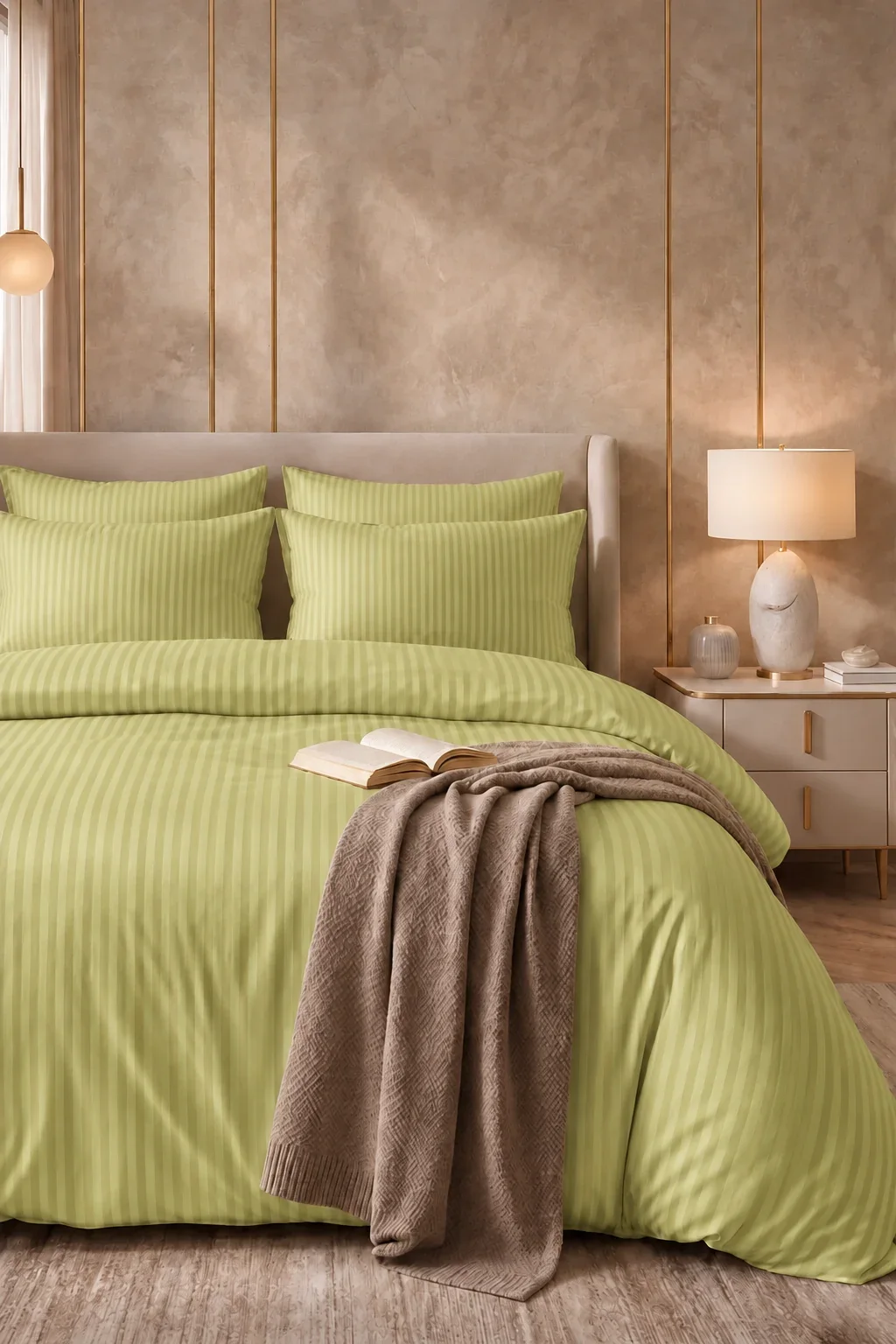 Satin Stripe Duvet Covers pistachio green