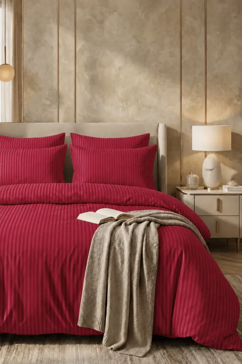Satin Stripe Duvet Covers scarlet