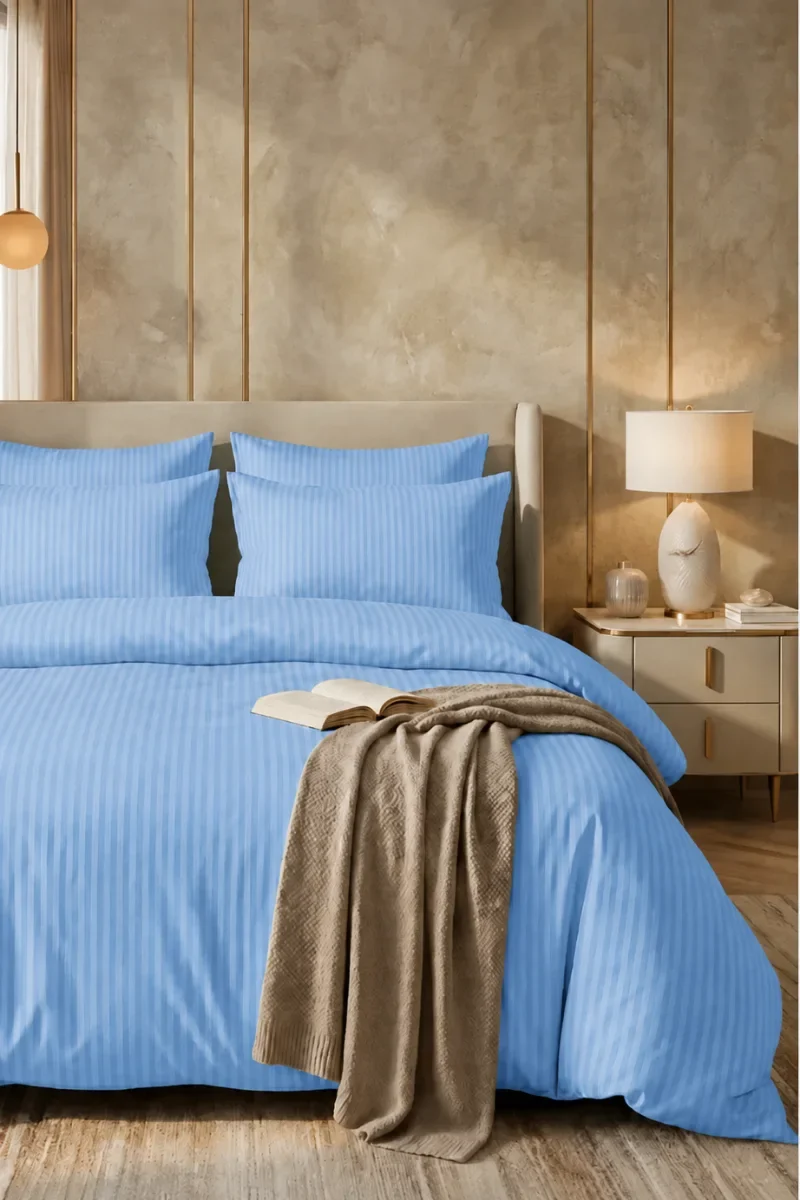 Satin Stripe Duvet Covers skyblue