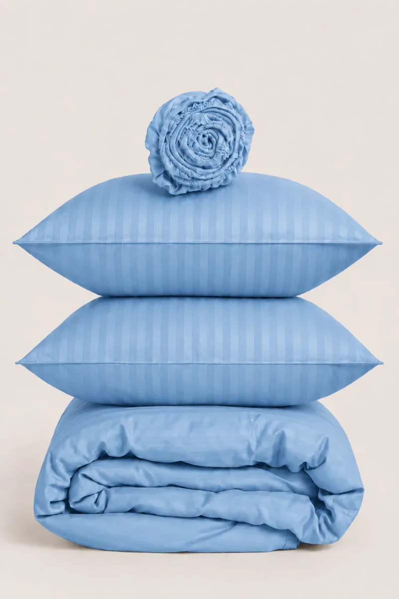 Alternative view of SKY BLUE SATIN STRIPE DUVET COVER SET - 6PCS
