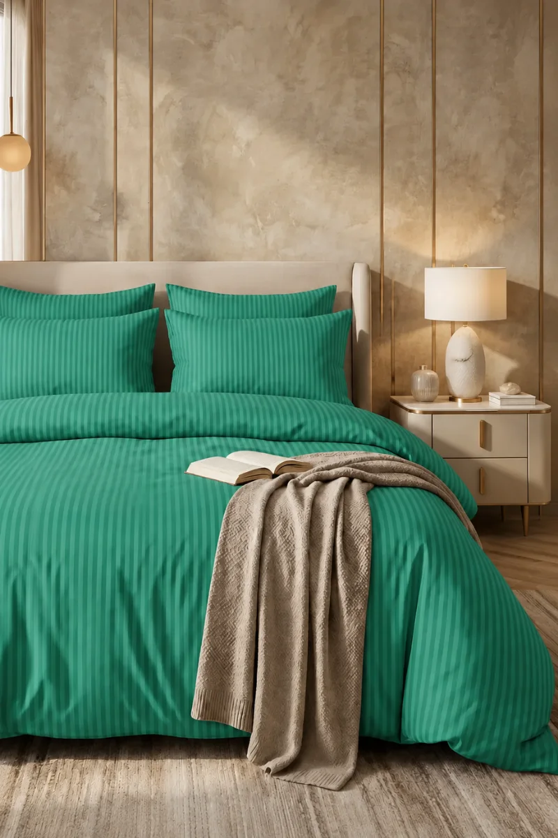 Satin Stripe Duvet Covers teal greenn