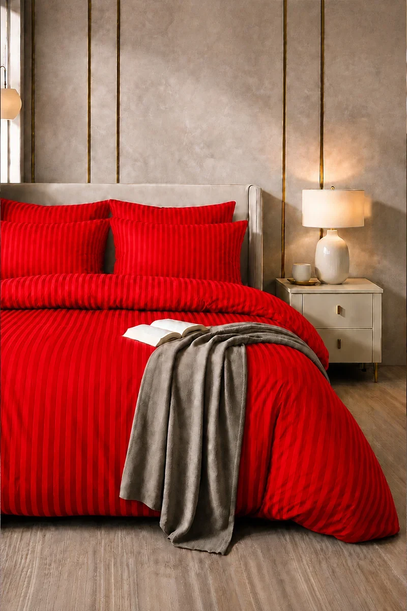 Satin Stripe Duvet Covers vivid redd