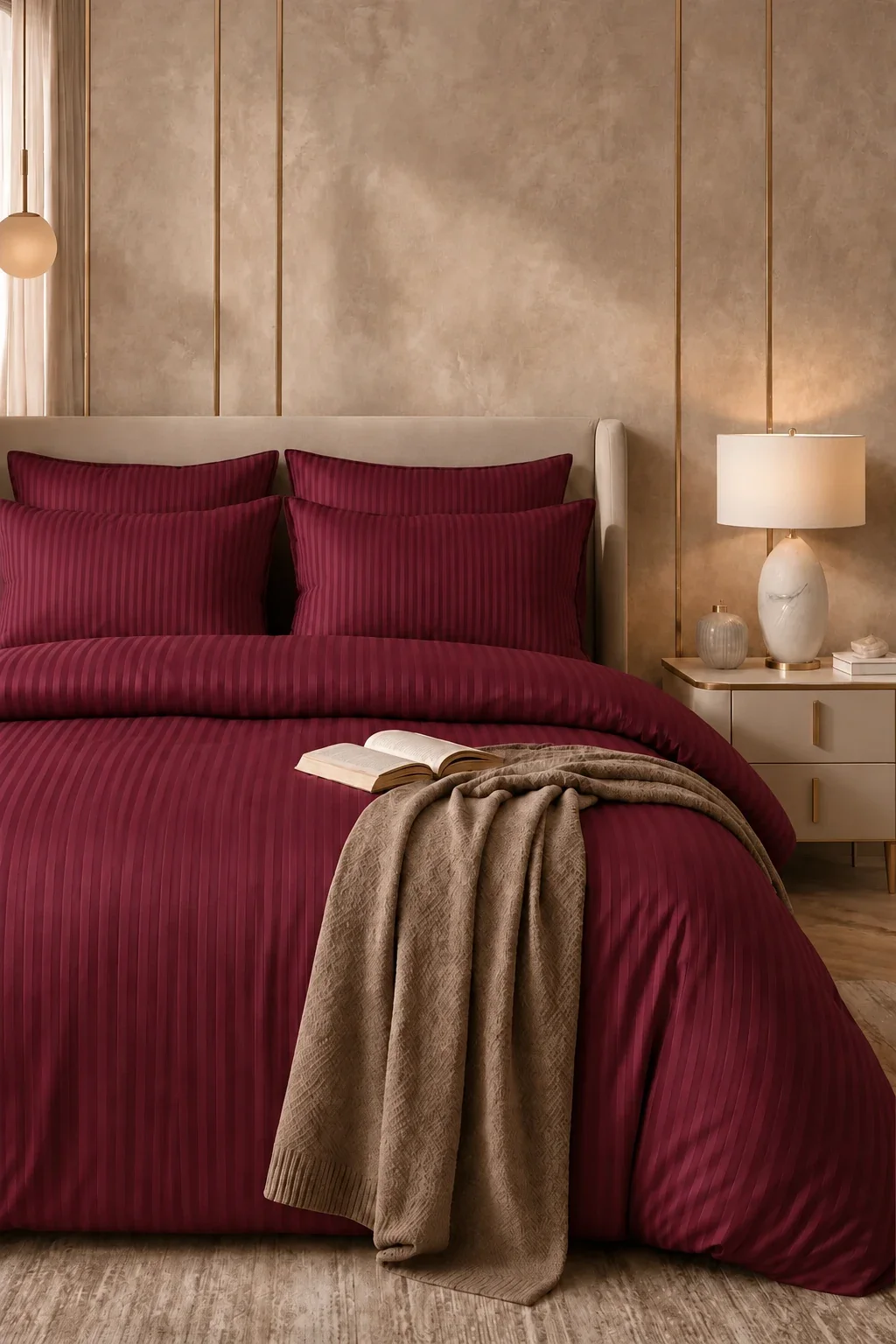 Satin Stripe Duvet Covers wine redd