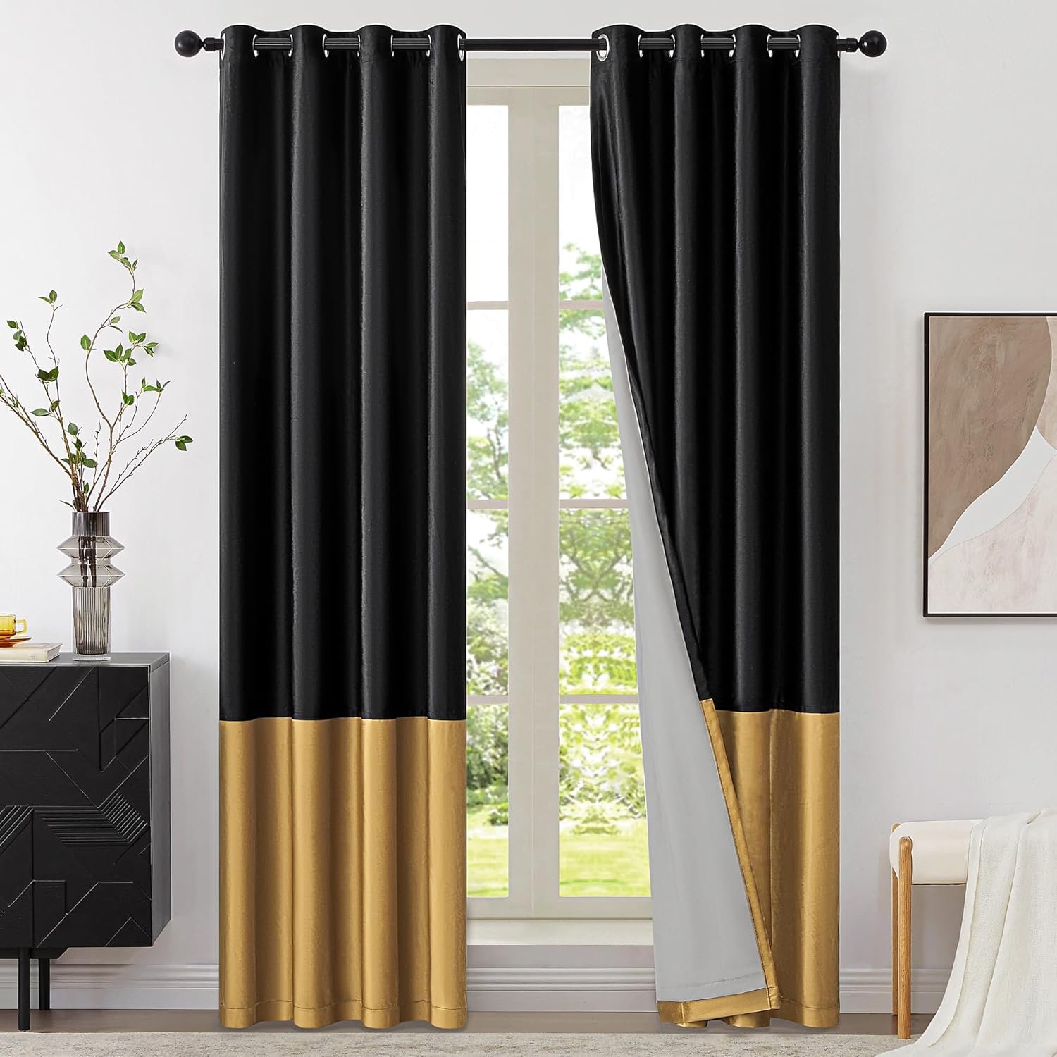 Velvet blackout curtains black gold