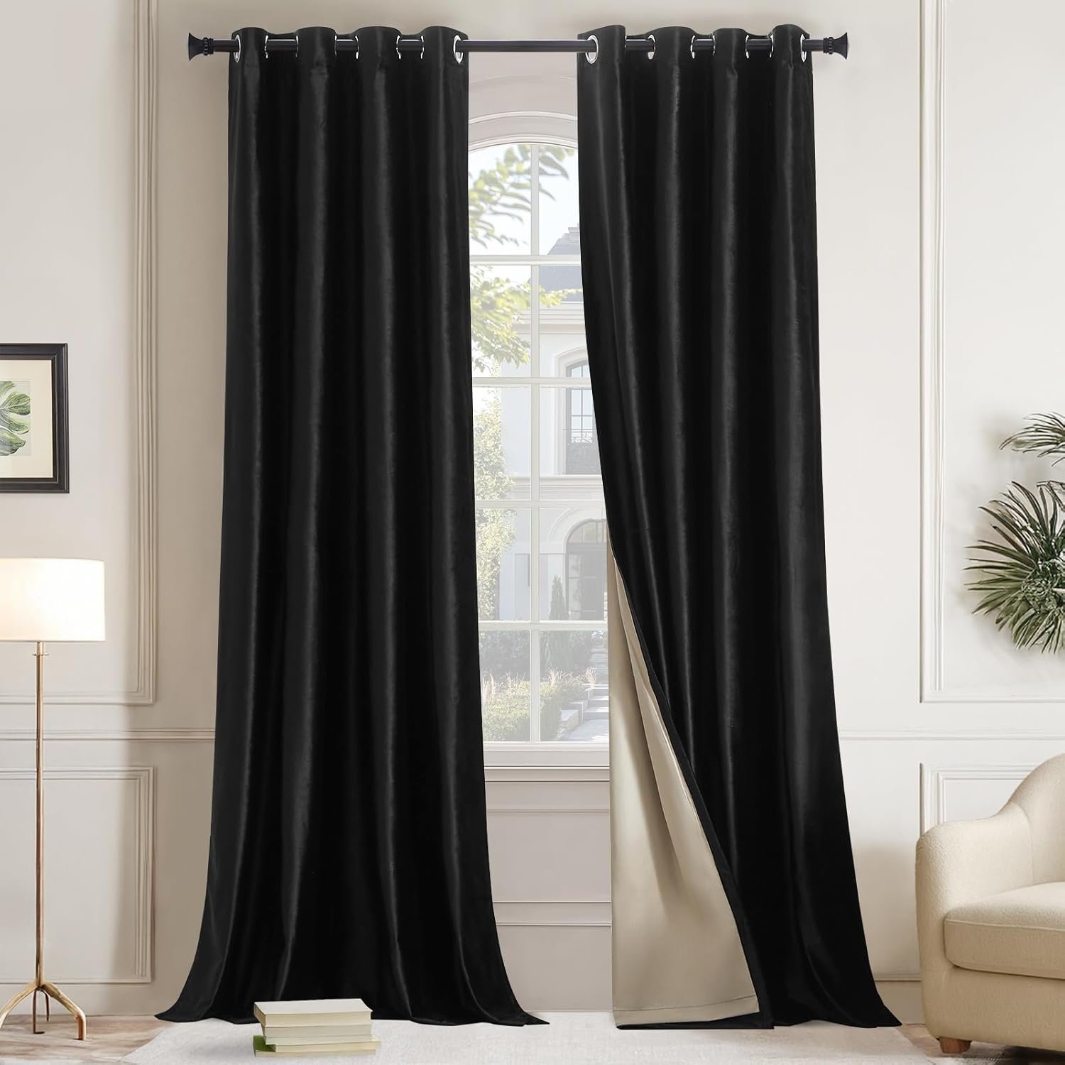 Velvet blackout curtains black